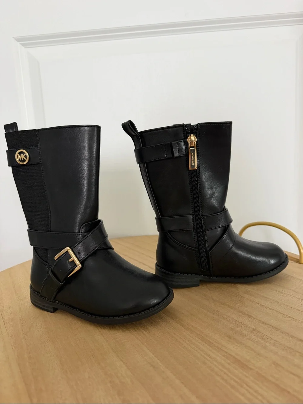 NWT Michael Kors Kids Black Boots with Gold Accents